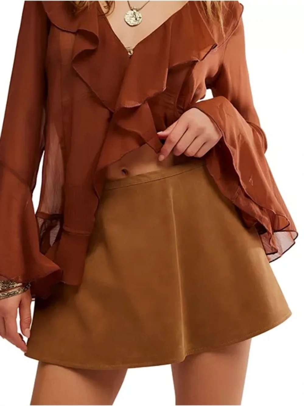 Free People NWT Festival  Paradise Found Faux Suede Skirt Skort Boho Cowgirl XL